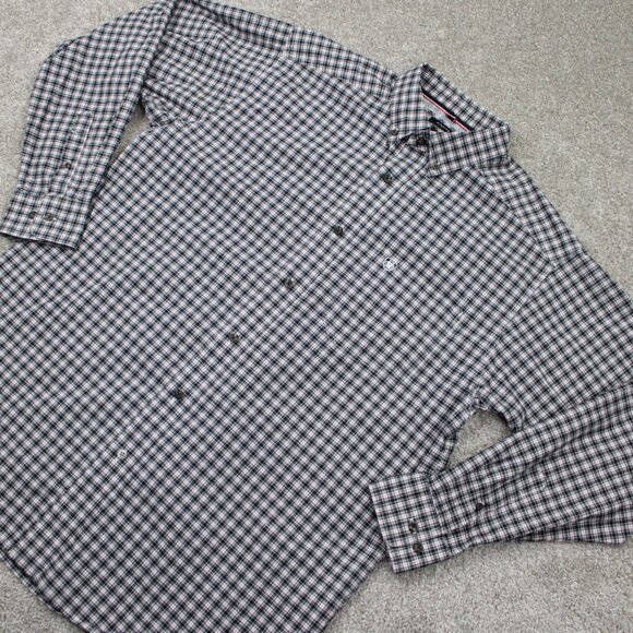 Ariat Pro Series Stretch Shirt Mens Large Black/White/Red Plaid L/S Cotton Blend - Picture 3 of 13